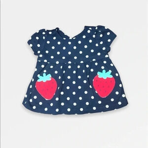 4/$20🥳 Short Sleeve Navy Blue Polkadot Strawberry  Print Shirt